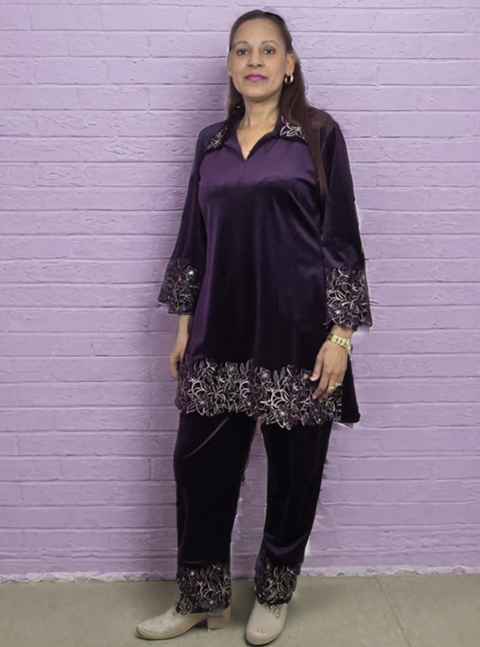 Velvet Cut Work Co Ords